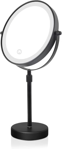 Nicesail Tischspiegel Höhenverstellbar Schwarz Schminkspiegel mit Beleuchtung Wiederaufladbar Kosmetikspiegel mit Vergrößerung 10x,Durchmesser 20cm von Nicesail