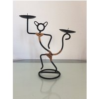 Laurids Lomborg - Skulptur Aus Geschwärzter Schnur Und Katzen-Kerzenhalter Rattan. Hergestellt in Dänemark 1960 von Nicethings4
