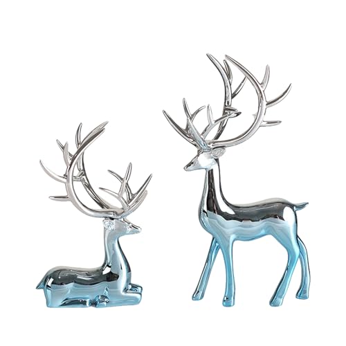 Niceyoeuk Weihnachts-Rentier-Figuren, kreative Dekorationen, Glückshirsch, Kunstharz, Elch-Skulptur, Miniatur-Figur, festliche Atmosphäre, Kamin, Esstisch, Himmelblau, 2 Stück Niceyoeuk Weihnachts-Rentier-Figuren, kreative Dekorationen, Glückshirsch, Kunstharz, Elch-Skulptur, Miniatur-Figur, festliche Atmosphäre, Kamin, Esstisch, Himmelblau, 2 Stück von Niceyoeuk