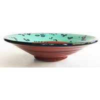 Vintage 1980Er Keramik Schale Aqua Bordüre Mit Schwarz Signiert Vintage 1980Er Keramik Schale Aqua Bordüre Mit Schwarz Signiert von Nichetique