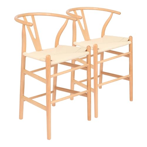Nicholas Winter Hölzerne Wishbone-Barhocker - Natürlich/Natürlich - 2X Groß Rustikal Massivholz Heim Küchen Insel Frühstück Schalter Essen Tisch Erwachsene Hoch Stuhl Sitz Möbel - Braun von Nicholas Winter