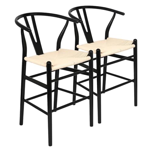 Nicholas Winter Hölzerne Wishbone-Barhocker - Schwarz/Natürlich - 2X Groß Rustikal Massivholz Heim Küchen Insel Frühstück Schalter Essen Tisch Erwachsene Hoch Stuhl Sitz Möbel - Braun von Nicholas Winter