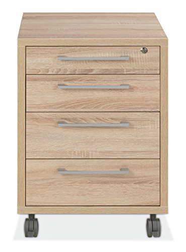 Container Rollcontainer Schubladenschrank | Braun | Eiche | 4 Schubladen | Abschließbar von Nicht Zutreffend