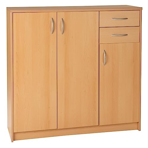 Kommode Highboard Mehrzweckschrank | Dekor | Buche | 3 Türen | 2 Schubladen von Nicht Zutreffend