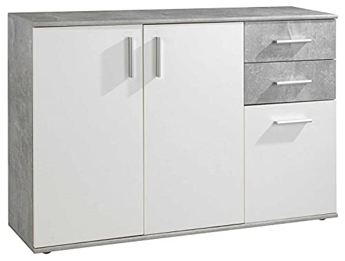 Kommode Sideboard Anrichte | Weiß | Betonoptik | 2 Schubladen | 3 Türe | 120x82x35 cm von Nicht Zutreffend