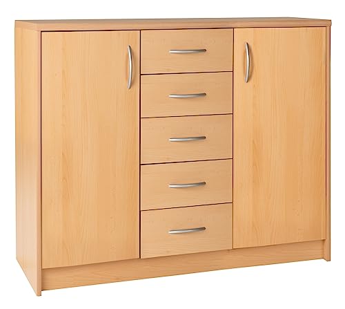 Kommode Sideboard Mehrzweckschrank | Dekor | Buche | 2 Türen | 5 Schubladen von Nicht Zutreffend