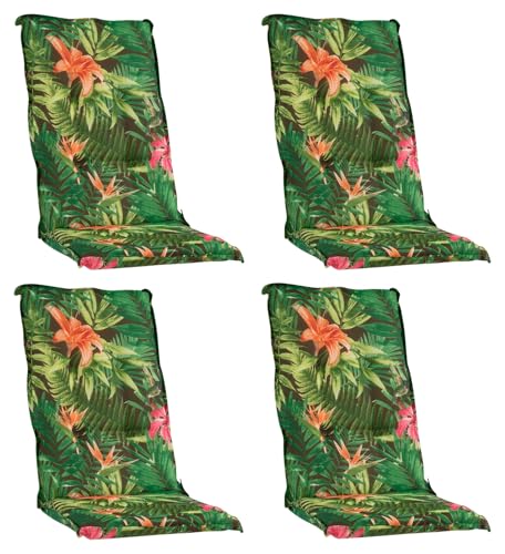 Nicht Zutreffend Gartenstuhlauflagen Hochlehner 4er Set - 120 x 50 cm - Grün - Dschungelmotiv - Baumwolle - Polyester - Sesselauflage Sitzpolster Stuhlauflage von Nicht Zutreffend