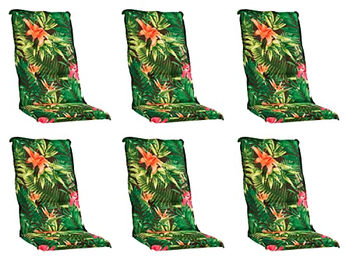 Nicht Zutreffend Gartenstuhlauflagen Hochlehner 6er Set - 120 x 50 cm - Grün - Dschungelmotiv - Baumwolle - Polyester - Sesselauflage Sitzpolster Stuhlauflage von Nicht Zutreffend