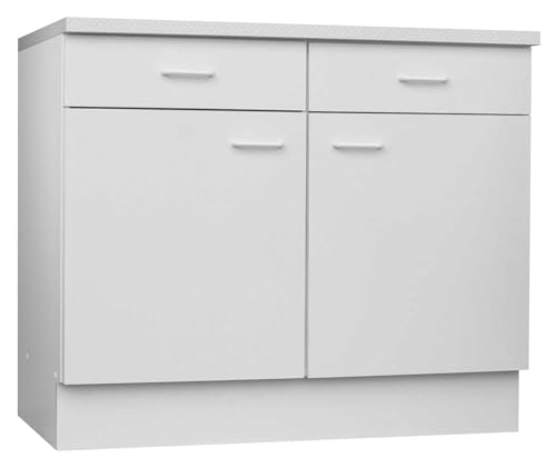 Nicht Zutreffend Unterschrank Küche - 100 cm breit - Weiß - 2 Türen und 2 Schubladen - Küchenschrank Küchenunterschrank Einbauküchenschrank von Nicht Zutreffend