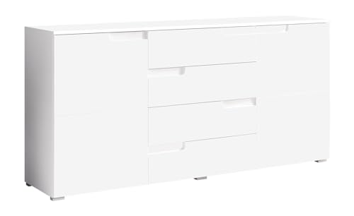 Sideboard Anrichte Mehrzweckschrank | Weiß Hochglanz | 2 Türen | 4 Schubladen von Nicht Zutreffend