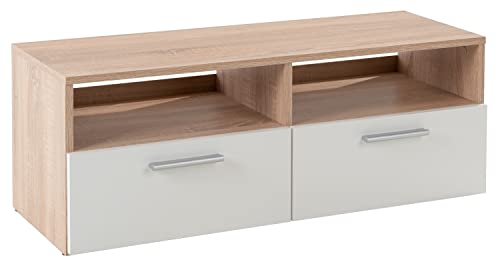 TV Lowboard Fernsehschrank Fernsehtisch Board Bank Rack | Dekor | Braun | Weiß | Holzoptik | Eiche Sonoma | 2 Fächer | 2 Klappen | BxHxT: 95x35x36 cm von Nicht Zutreffend