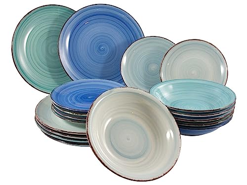 Tafelservice Geschirrset Tafelgeschirr | 18-tlg. (6 Personen) | handbemaltes Steinzeug | Blau von Nicht Zutreffend