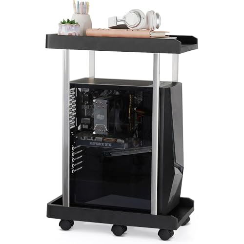 Niciksty Computer Tower Ständer 2 Schicht, PC Ständer Computer Ständer mit Rollen, Mobiler PC-Gehäuseständer, ATX-Gehäuse CPU Halter PC Ständer, Schwarz von Niciksty