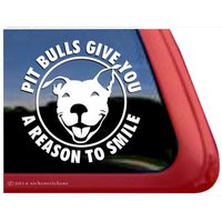 Pit Bulls Give You A Reason To Smile | Dc281Sp3 Smiling Bull Terrier Fenster Tablet Aufkleber von NickerStickers
