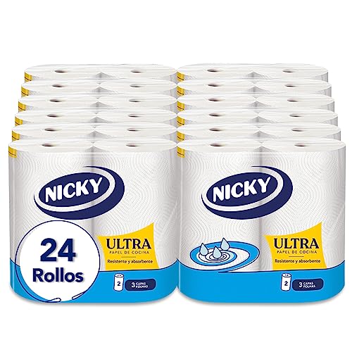 Nicky Ultra Küchenpapier – 24 Rollen, 75 Blatt mit 3 Schichten, super saugfähiges und extra starkes Papier, lange Lebensdauer, frustfreie und recycelbare Verpackung, 100% reine Zellulose, Nicky Ultra Küchenpapier – 24 Rollen, 75 Blatt mit 3 Schichten, super saugfähiges und extra starkes Papier, lange Lebensdauer, frustfreie und recycelbare Verpackung, 100% reine Zellulose, von Nicky