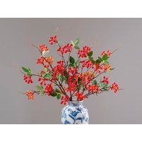 Holly Fruit Zweig Mit Blättern, Fake Beeren Handwerk, Rustikale Herbst Kleine Wildfrüchte, Künstliche Blumen, Haus Blumendekor, Hochzeitsarrangement von NicloeJewelry