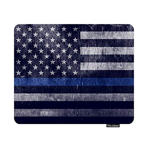Nicokee Gaming Mauspad Polizei Aged Law Enforcement Support Flag Thin Blue Line Stripe Americanflag Rutschfestes Gummi-Mauspad für Computer, Laptop, Büro 9,5 Zoll x 7,9 Zoll von Nicokee