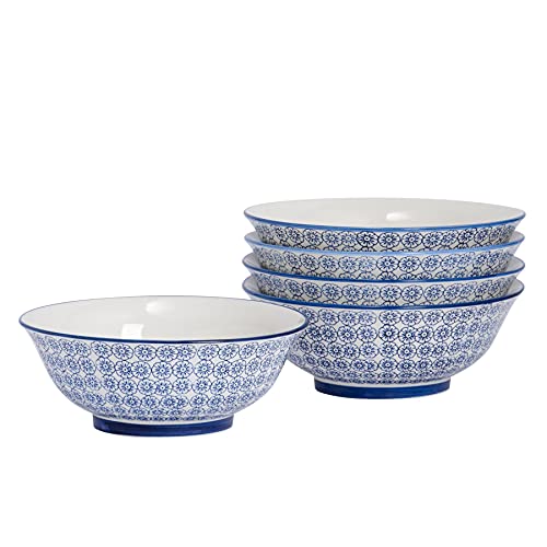 Argon Tableware Nicola Frühling Japanische Hand gedruckte Ramen Nudelsuppe Bowl Set - Große 20 cm (8 Zoll) Servierschalen - Navy - Packung mit 6 von Nicola Spring