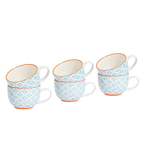 Gemusterte Cappuccino, Kaffee, Tee Tassen im Vintage Stil - Blau/Orange - 6er Set von Nicola Spring