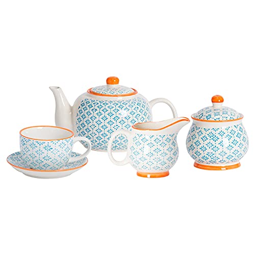 Nicola Spring Handgedrucktes Tee -Set - Blau - 15pc von Nicola Spring