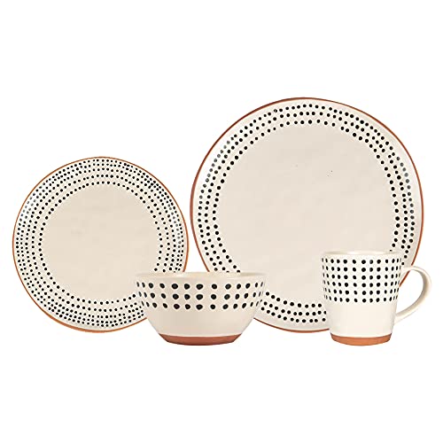 Nicola Spring Spotted Rand Stoneware Dinner Set - 26cm - Monochrom - Packung Von 16 pc von Nicola Spring