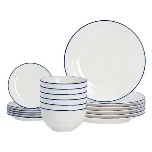 Nicola Spring 18pc Bauernhaus Tafelservice aus Porzellan - Weiß - 6 Menschen Keramik Küche Essgeschirr Geschirr Essen Platten Schüsseln von Nicola Spring
