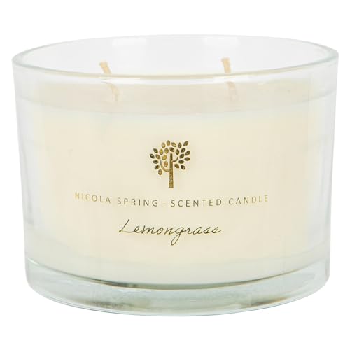 Nicola Spring 1x Zitronengras 350g Soja-Wachs Duftkerze - Groß Doppeldocht Glas Heim Duft Kerzen Weihnachten Geburtstagsgeschenk Geschenke für Frauen von Nicola Spring