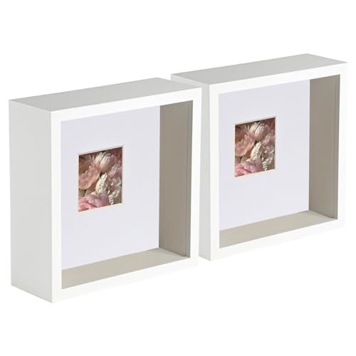 Nicola Spring 3D Deep Box Fotorahmens - 6 X 6 mit 2 X 2 Montierung - Weiß/Weiß - Pack Von 2 von Nicola Spring