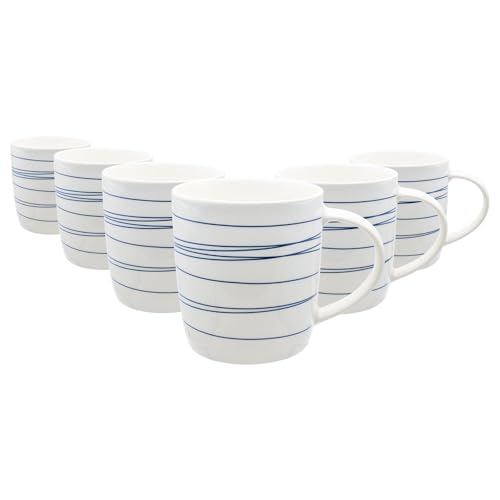 Nicola Spring 350ml Simply Home Steinzeugbecher - Blau-Weiß Gestreift - 6x Groß Wiederverwendbar Niedlich Keramik Farbig Kaffee Heiße Getränke Teetassen-Set mit Griff | Geschenke für Männer & Frauen von Nicola Spring