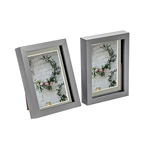 Nicola Spring 3D-Box Fotorahmen - 5 X 7 mit 4 X 6 Bergmontage - Grau/Grau - Pack Von 2 von Nicola Spring