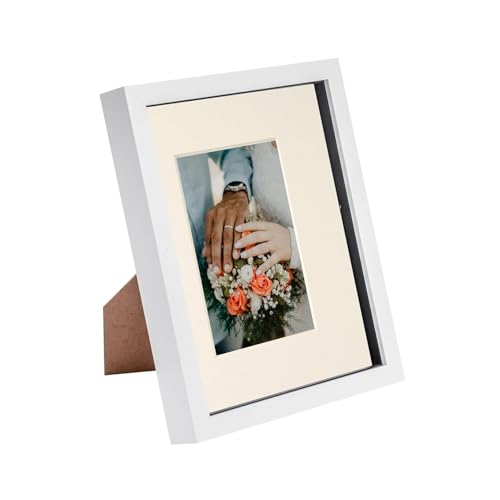 Nicola Spring 3D-Box Fotorahmen - 8 X 10 mit 4 X 6 Montierung - Weiß/Elfenbein von Nicola Spring