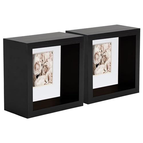 Nicola Spring 3D Deep Box Fotorahmens - 4 X 4 mit 2 X 2 Halterung - Schwarz/Weiß - Pack Von 2 von Nicola Spring