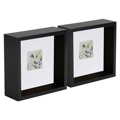 Nicola Spring 3D Deep Box Fotorahmens - 6 X 6 mit 2 X 2 Halterung - Schwarz/Weiß - Pack Von 2 von Nicola Spring