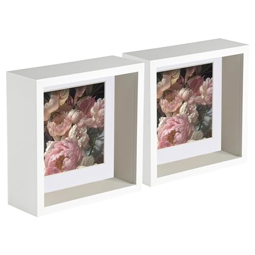 Nicola Spring 3D Deep Box Fotorahmens - 6 X 6" mit 4 X 4" Reittier - Weiß/Weiß - Pack Von 5 von Nicola Spring