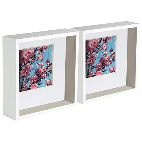 Nicola Spring 3D Deep Box Fotorahmens - 8 X 8 mit 4 X 4 Montierung - Weiß/Weiß - Pack Von 2 von Nicola Spring