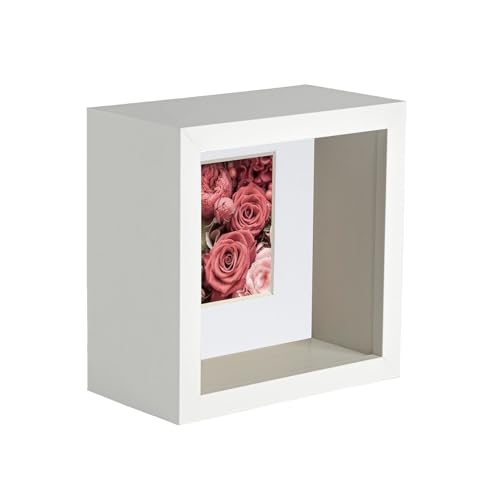 Nicola Spring 3D Deep Box Fotorahmen - 4 X 4 mit 2 X 2 Montierung - Weiß/Weiß von Nicola Spring