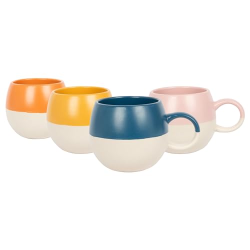 Nicola Spring 4X 4 Farben 340ml getauchtes Steinzeugkugel Tassen - farbige Glasur Keramik Keramik Küche Kaffeee Heiße Schokoladenbecher Set von Nicola Spring