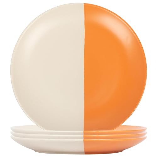Nicola Spring 4X gebranntes Orange 26,5 cm getauchtes Steinzeug -Dinnerteller - großer Farbiger Keramik -Essgeschirrgeschirr Geschirr Geschirr Teller Set von Nicola Spring