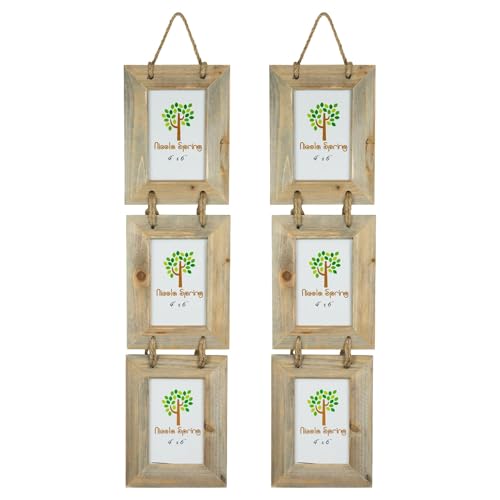 Nicola Spring Bilderrahmen zum Aufhängen für 3 Bilder - passend für Fotogröße 10 x 15 cm (4 x 6 Zoll) - 2er-Pack - Bilderrahmen aus rustikalem Naturholz zur Wandmontage, Hochformat, Ausrichtung von Nicola Spring