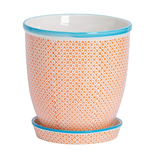 Nicola Spring Handgedruckter Pflanzentopf Mit Untertasse - 20,5cm - Orange von Nicola Spring