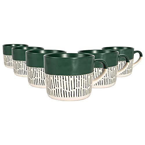 Nicola Spring Keramik-Kaffeetassen-Set - 475 ml - 6-teilige Kaffeetassen aus Steingut in Salbei getaucht, spülmaschinen- und mikrowellengeeignet, große Teetassen für heiße Getränke von Nicola Spring