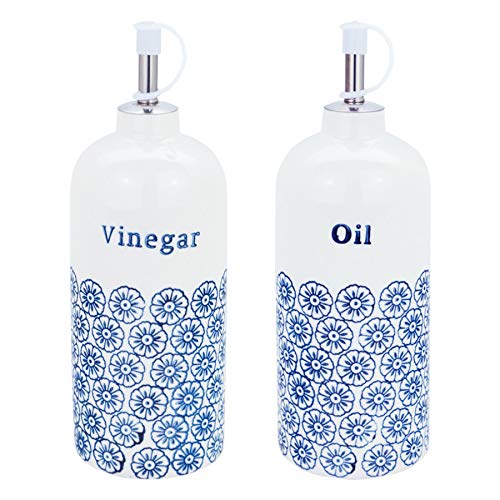 Nicola Spring Handgedruckte Öl- Und Essiggießflaschen Set - 500ml - Marine - 2pc von Nicola Spring