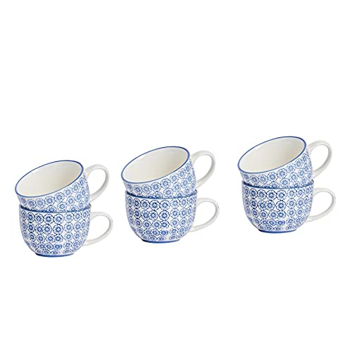 Gemusterte Cappuccino, Kaffee, Tee Tassen im Vintage Stil - blauem Blumenaufdruck - 6er Set von Nicola Spring