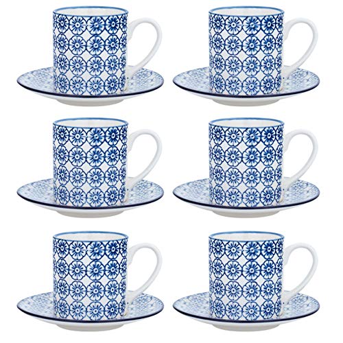 Nicola Spring Handgedruckter Espresso -Cup & Saucer -Set - 65ml - Marine - 12pc von Nicola Spring