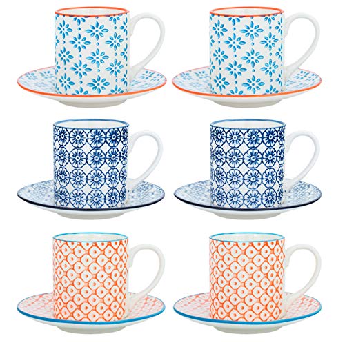 Nicola Spring Handgedruckter Espresso -Cup & Saucer -Set - 65ml - 3 Farben - 12pc von Nicola Spring