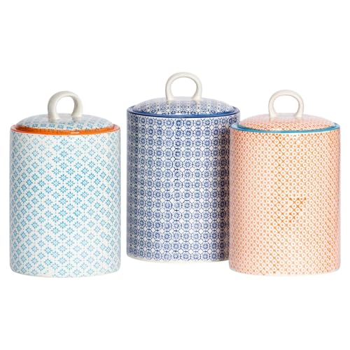 Nicola Spring Handgedruckte Küchenkanister - 15,5cm - 3 Farben - Pack Von 3 Nicola Spring Handgedruckte Küchenkanister - 15,5cm - 3 Farben - Pack Von 3 von Nicola Spring
