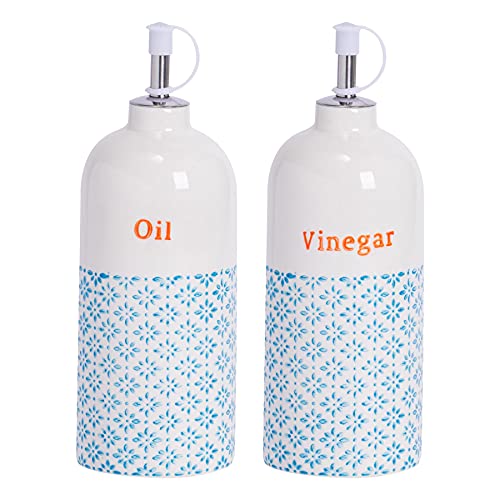 Nicola Spring Handgedruckte Öl- Und Essiggießflaschen Set - 500ml - Blau - 2pc von Nicola Spring