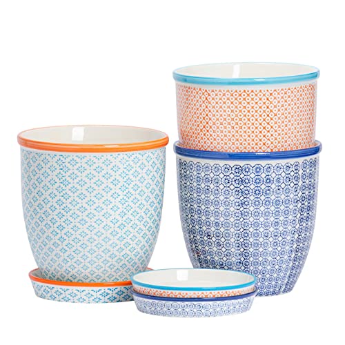 Nicola Spring Handgedruckte Pflanzentöpfe Mit Untertassen - 20,5cm - 3 Farben - Pack Von 3 von Nicola Spring