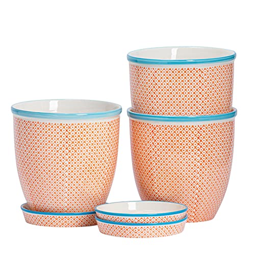 Nicola Spring Handgedruckte Pflanzentöpfe Mit Untertassen - 20,5cm - Orange - 3 -Pack Von 3 von Nicola Spring