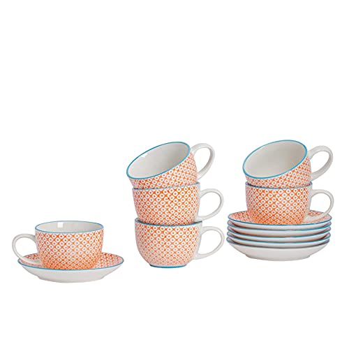 Nicola Spring Handgedruckter Cappuccino -Cup & Saucer -Set - 250ml - Orange - 12pc von Nicola Spring